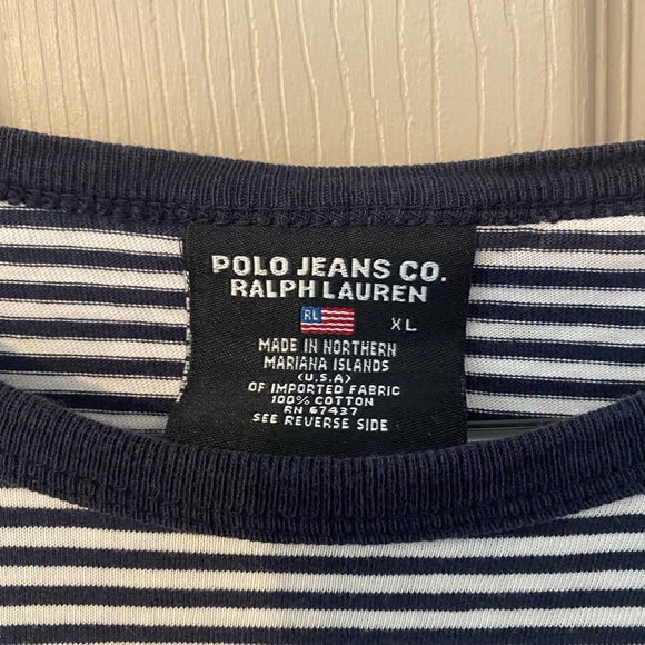 🎄🎄Polo Jeans Co. Ralph Lauren Striped T Shirt Size Large Crew Neck Beefy T - Picture 3 of 3